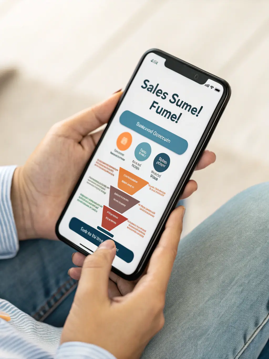 A seamless digital sales funnel diagram on a tablet, with arrows guiding users from awareness to conversion, illustrating optimized funnel development for client success.